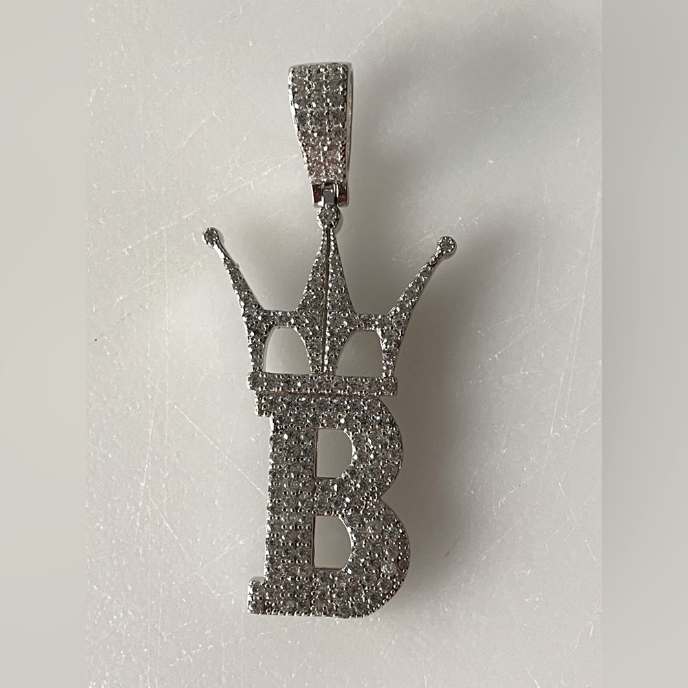 Sterling Silver Letter B Iced Out Pendant